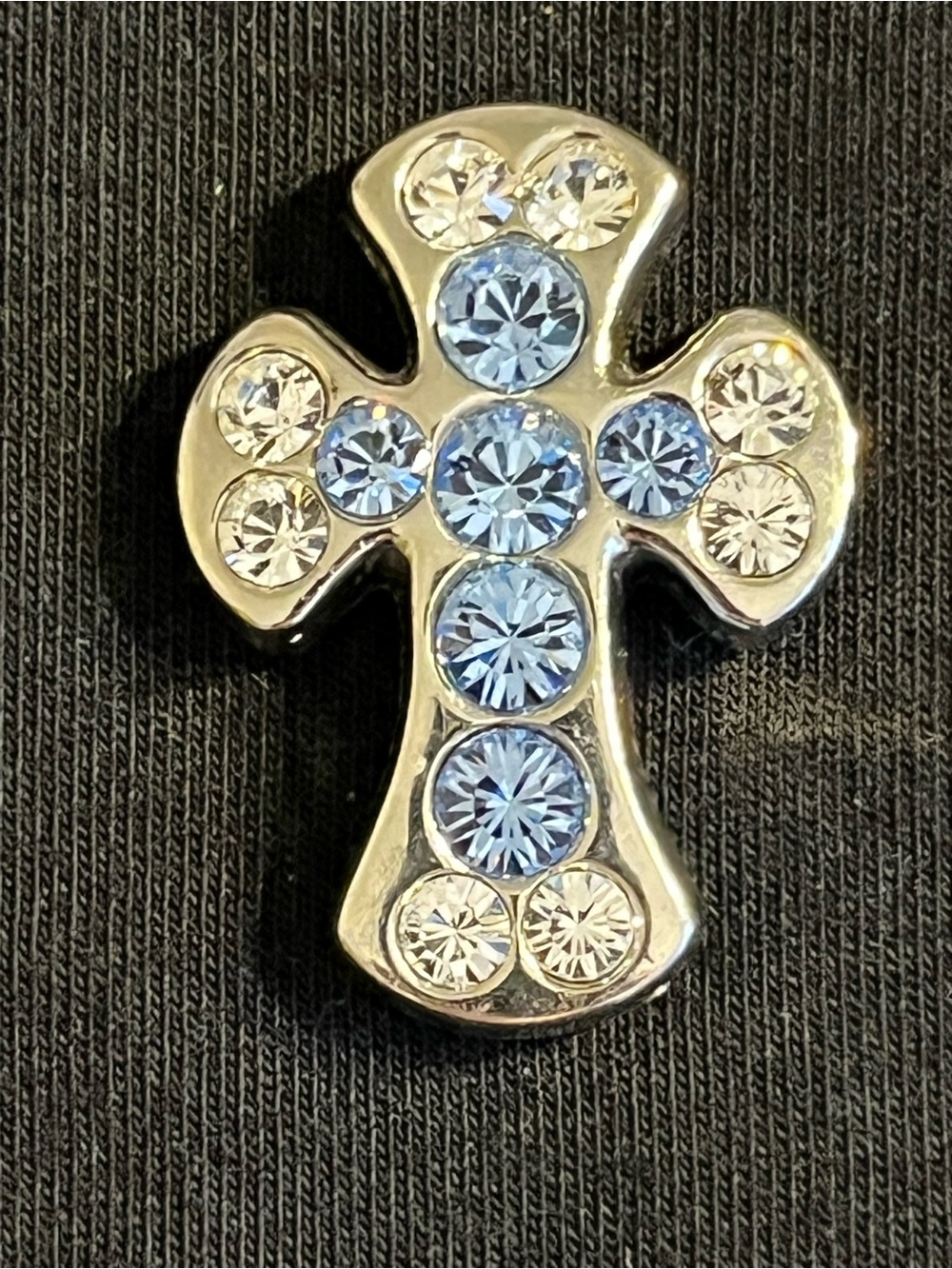 B.B. Simon Silver Cross Pendant with Blue and Clear Stones